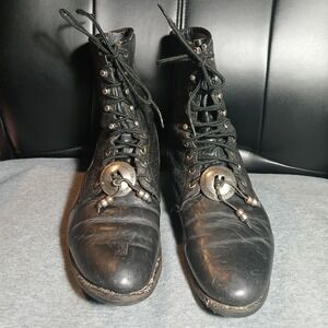 Vintage Justin Black Leather Harley Davidson Motorcycle Boots Size 9D Men's